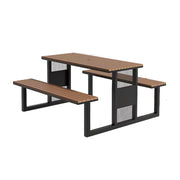 SOLARA Outdoor Table & Chair Set 120/160/200cm High-Temp Coated Steel Frame Strong Load-Bearing Waterproof Plastic-Wood Smooth Finish - Black