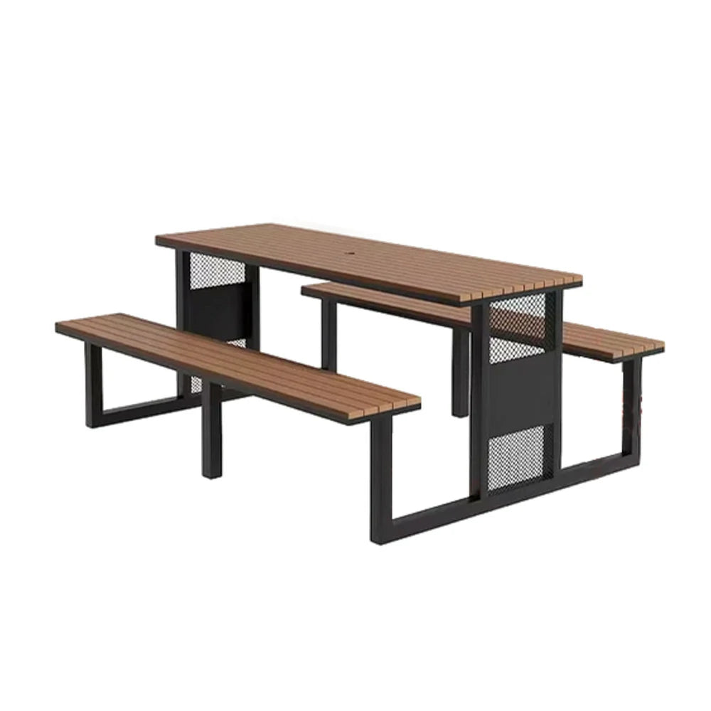 SOLARA Outdoor Table & Chair Set 120/160/200cm High-Temp Coated Steel Frame Strong Load-Bearing Waterproof Plastic-Wood Smooth Finish - Black