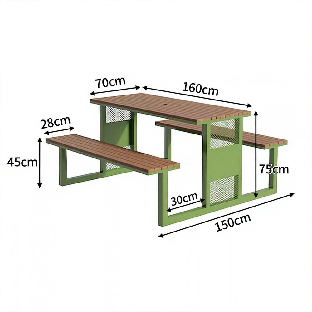 SOLARA Outdoor Table & Chair Set 120/160/200cm High-Temp Coated Steel Frame Strong Load-Bearing Waterproof Plastic-Wood Smooth Finish - Green