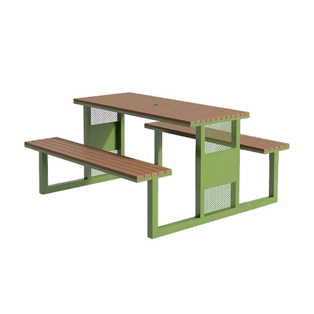 SOLARA Outdoor Table & Chair Set 120/160/200cm High-Temp Coated Steel Frame Strong Load-Bearing Waterproof Plastic-Wood Smooth Finish - Green