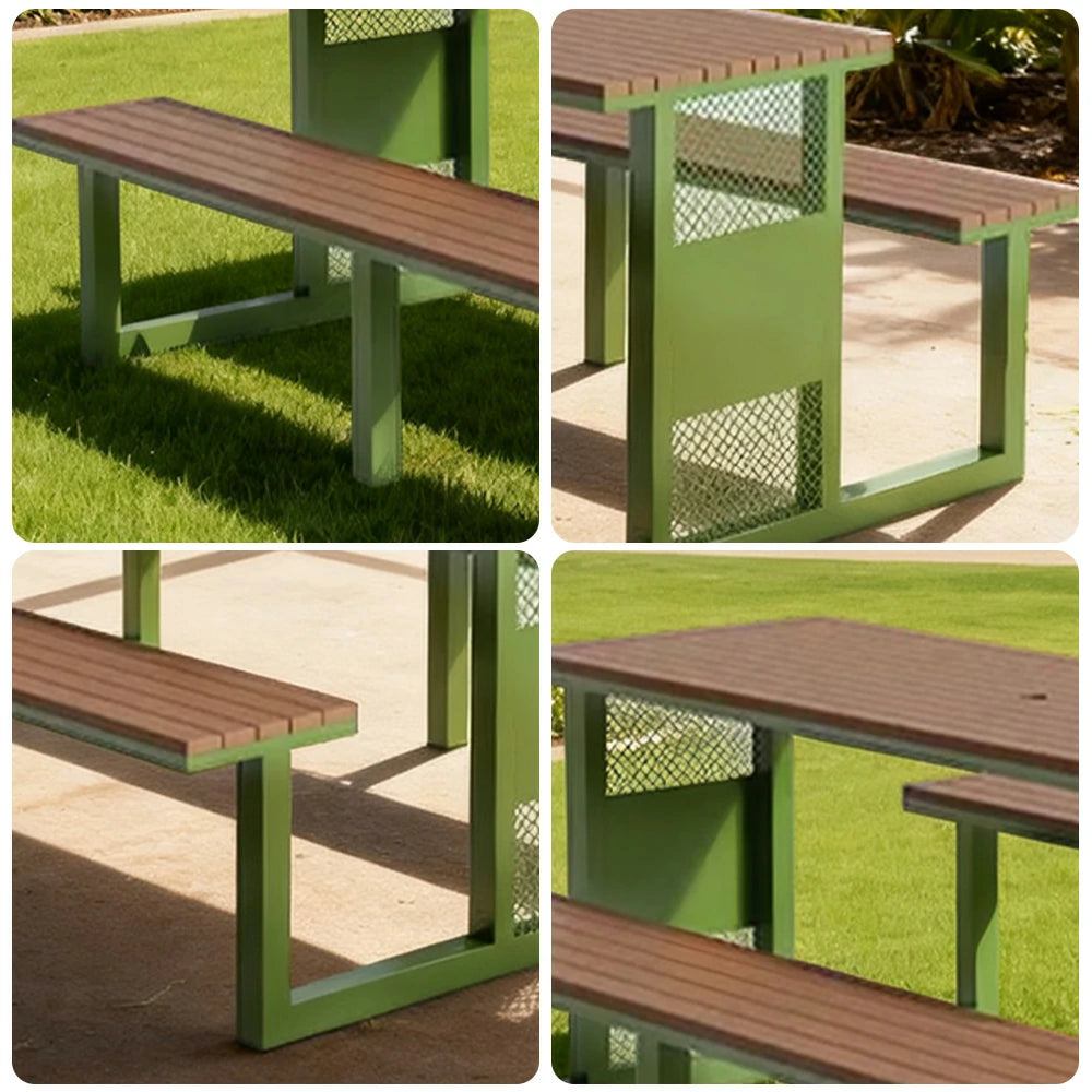 SOLARA Outdoor Table & Chair Set 120/160/200cm High-Temp Coated Steel Frame Strong Load-Bearing Waterproof Plastic-Wood Smooth Finish - Green