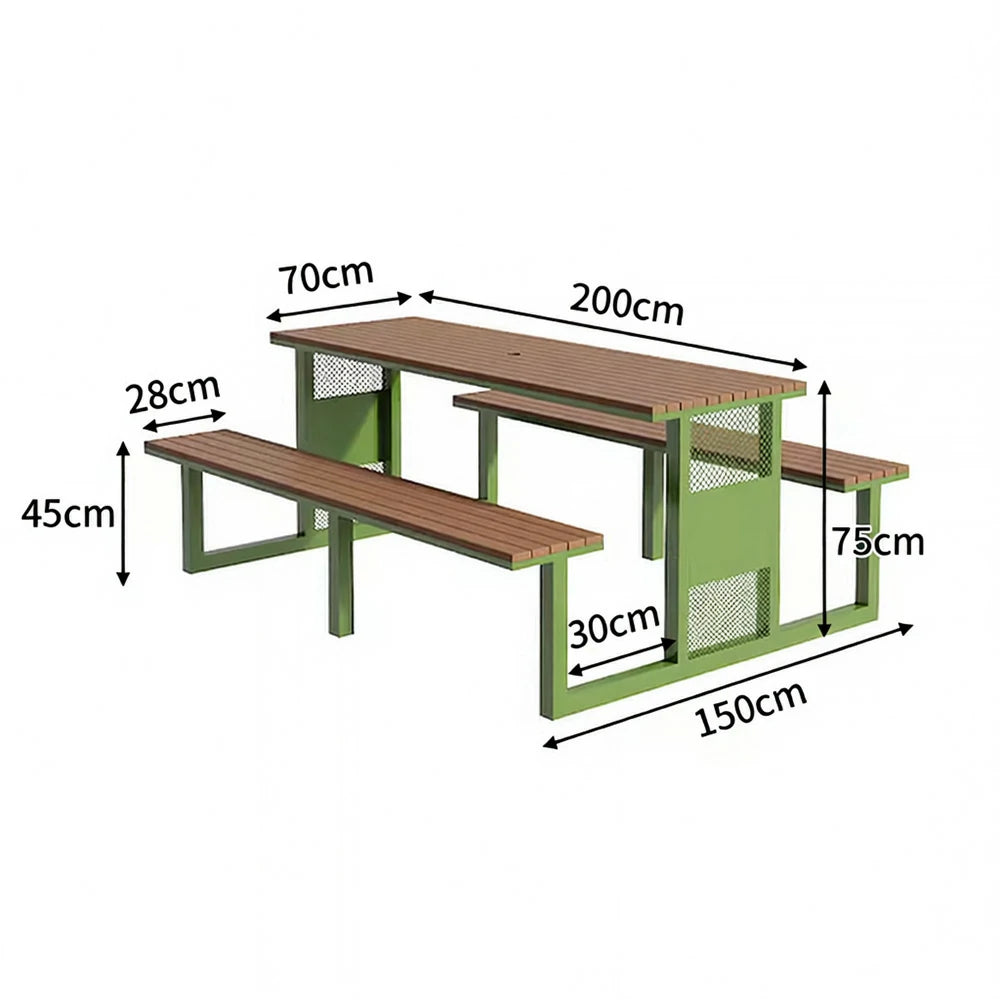 SOLARA Outdoor Table & Chair Set 120/160/200cm High-Temp Coated Steel Frame Strong Load-Bearing Waterproof Plastic-Wood Smooth Finish - Green