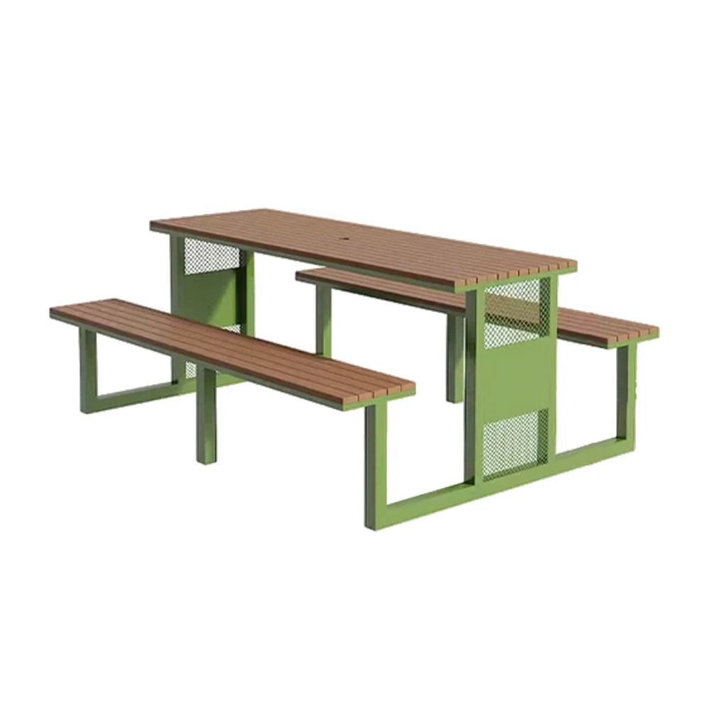 SOLARA Outdoor Table & Chair Set 120/160/200cm High-Temp Coated Steel Frame Strong Load-Bearing Waterproof Plastic-Wood Smooth Finish - Green