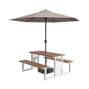 SOLARA Outdoor Table, Chair & Umbrella Set 120/160/200cm High-Temp Coated Steel Frame Strong Load-Bearing Waterproof Plastic-Wood Smooth Finish - White