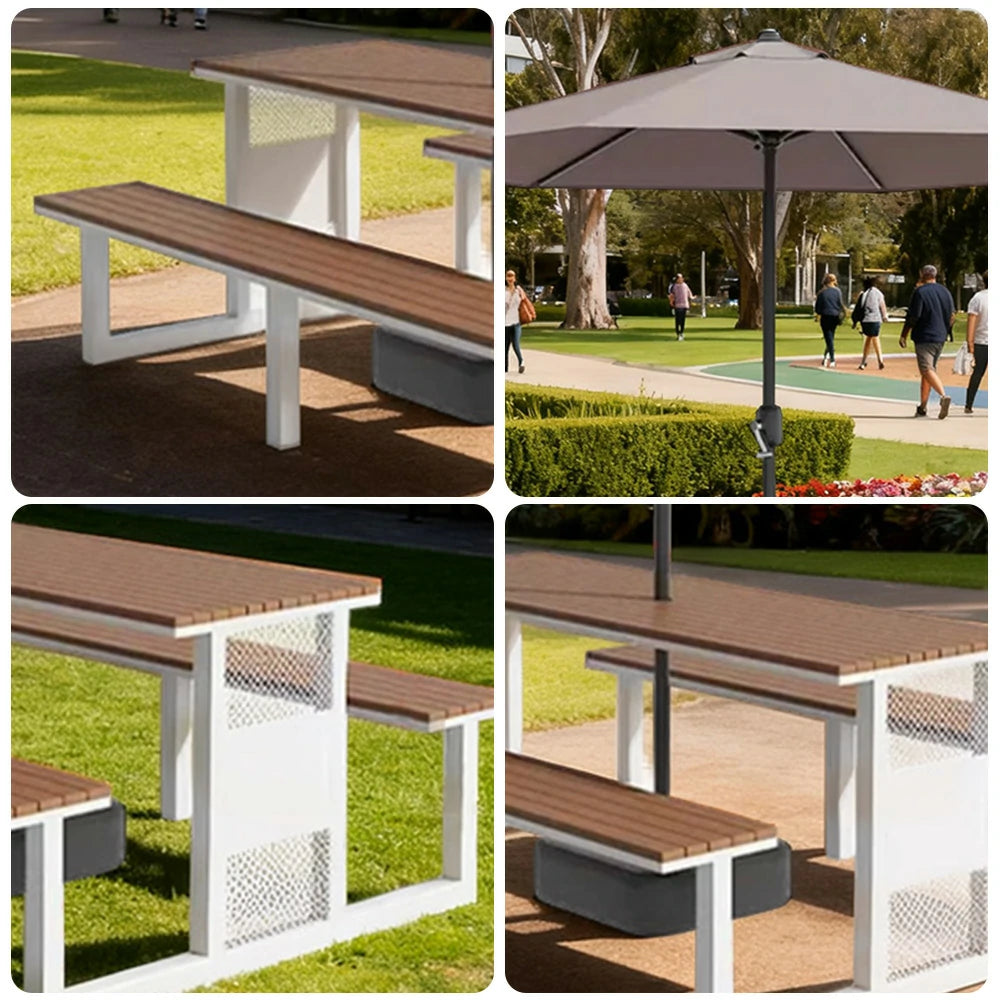 SOLARA Outdoor Table, Chair & Umbrella Set 120/160/200cm High-Temp Coated Steel Frame Strong Load-Bearing Waterproof Plastic-Wood Smooth Finish - White