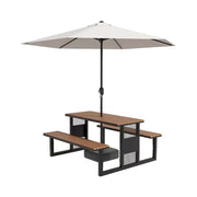 SOLARA Outdoor Table, Chair & Umbrella Set 120/160/200cm High-Temp Coated Steel Frame Strong Load-Bearing Waterproof Plastic-Wood Smooth Finish - Black