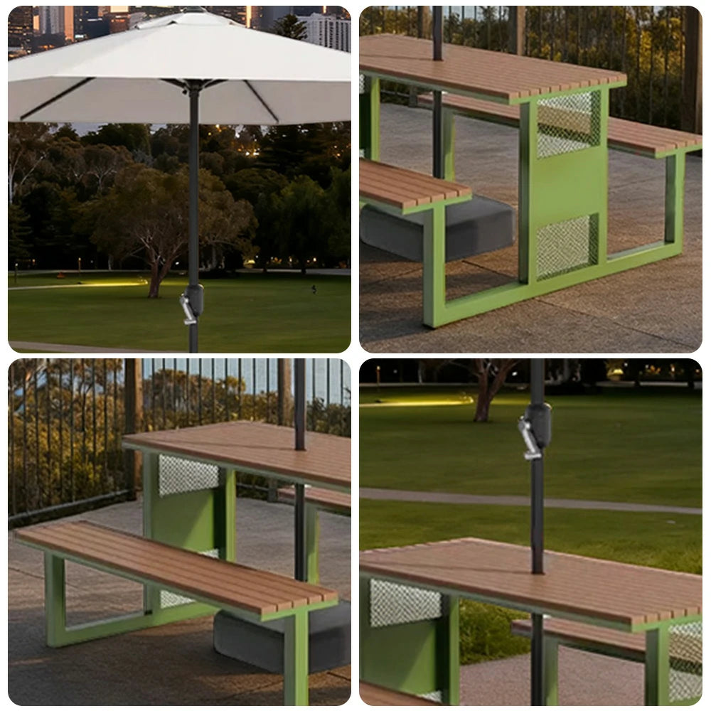 SOLARA Outdoor Table, Chair & Umbrella Set 120/160/200cm High-Temp Coated Steel Frame Strong Load-Bearing Waterproof Plastic-Wood Smooth Finish - Green