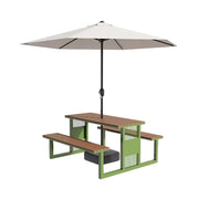 SOLARA Outdoor Table, Chair & Umbrella Set 120/160/200cm High-Temp Coated Steel Frame Strong Load-Bearing Waterproof Plastic-Wood Smooth Finish - Green