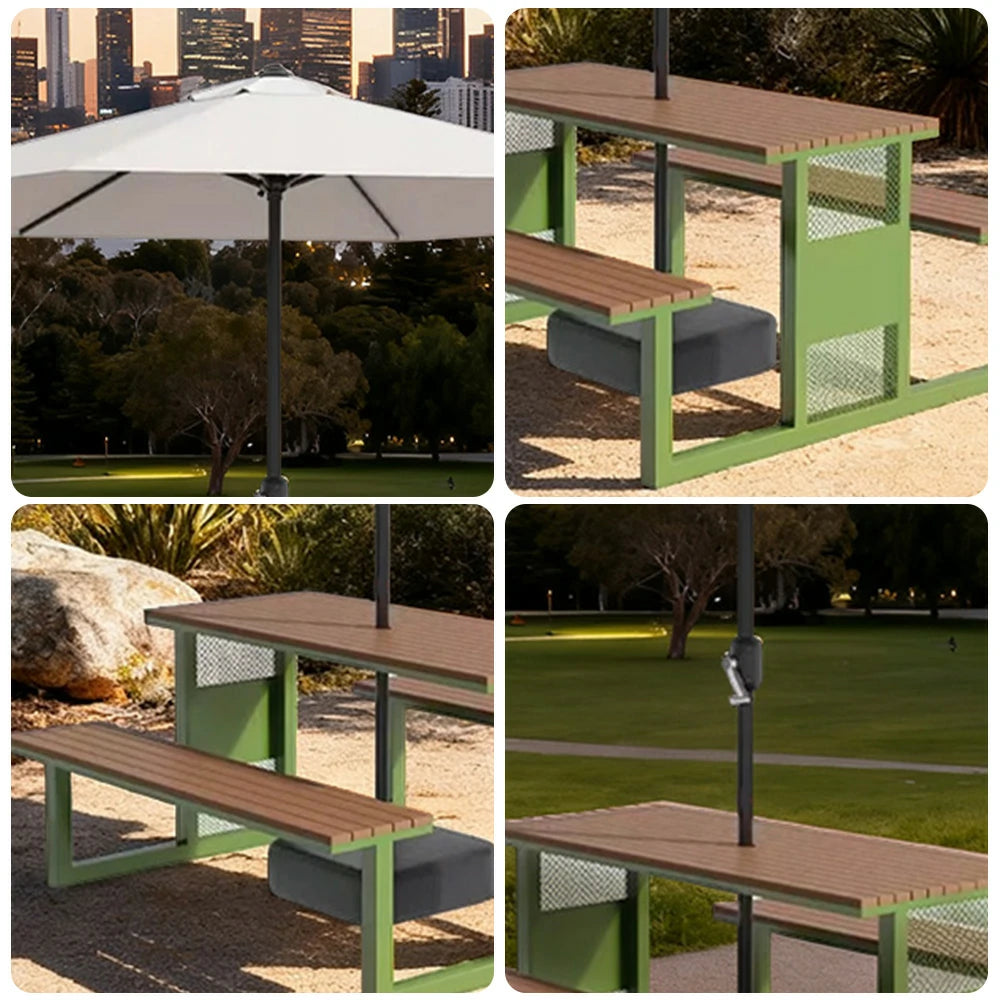 SOLARA Outdoor Table, Chair & Umbrella Set 120/160/200cm High-Temp Coated Steel Frame Strong Load-Bearing Waterproof Plastic-Wood Smooth Finish - Green