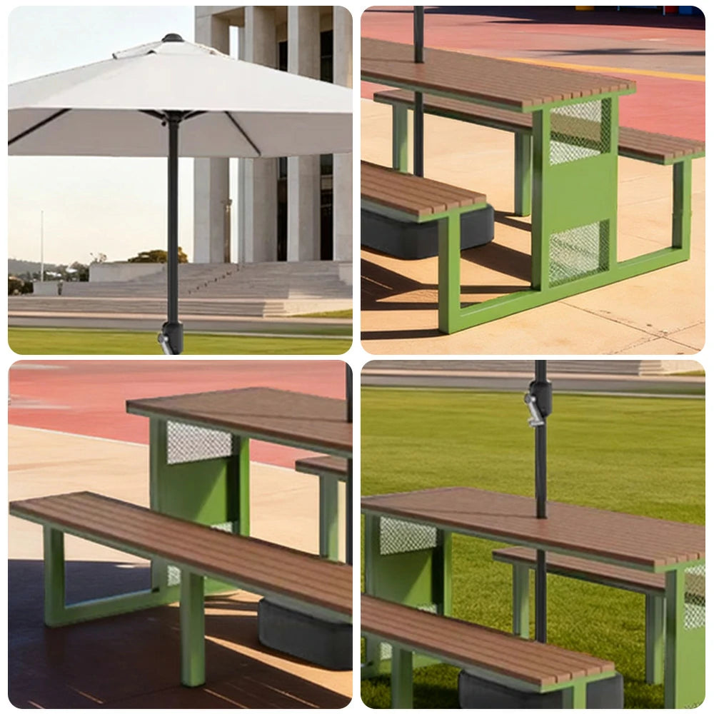 SOLARA Outdoor Table, Chair & Umbrella Set 120/160/200cm High-Temp Coated Steel Frame Strong Load-Bearing Waterproof Plastic-Wood Smooth Finish - Green