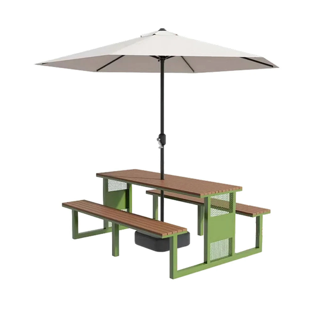 SOLARA Outdoor Table, Chair & Umbrella Set 120/160/200cm High-Temp Coated Steel Frame Strong Load-Bearing Waterproof Plastic-Wood Smooth Finish - Green