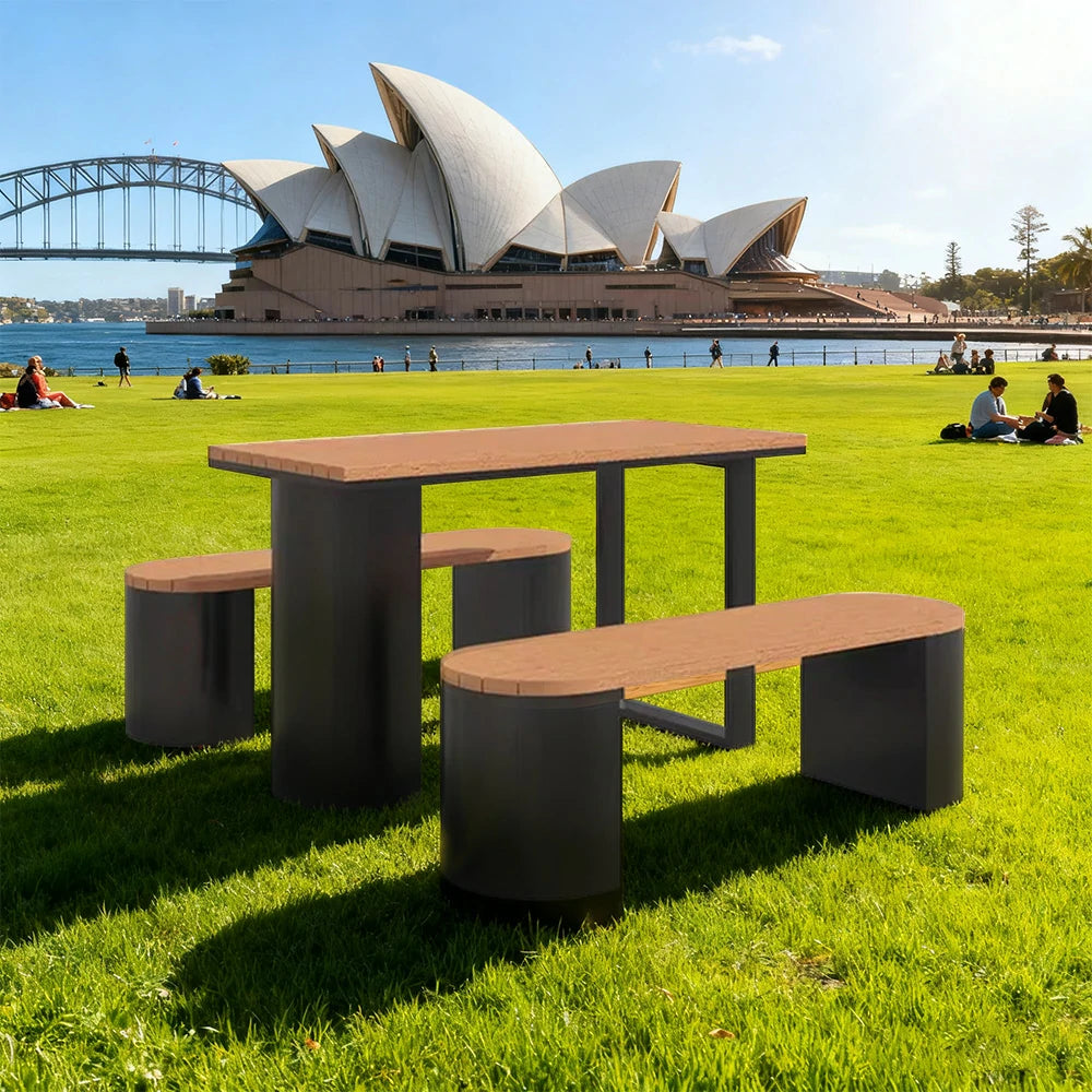 SOLARA Outdoor Table & Chair Set 120/140/160cm Anti-Corrosion Durable Steel Support Thick Plastic-Wood Surface Waterproof Sun-Resistant Design - Black