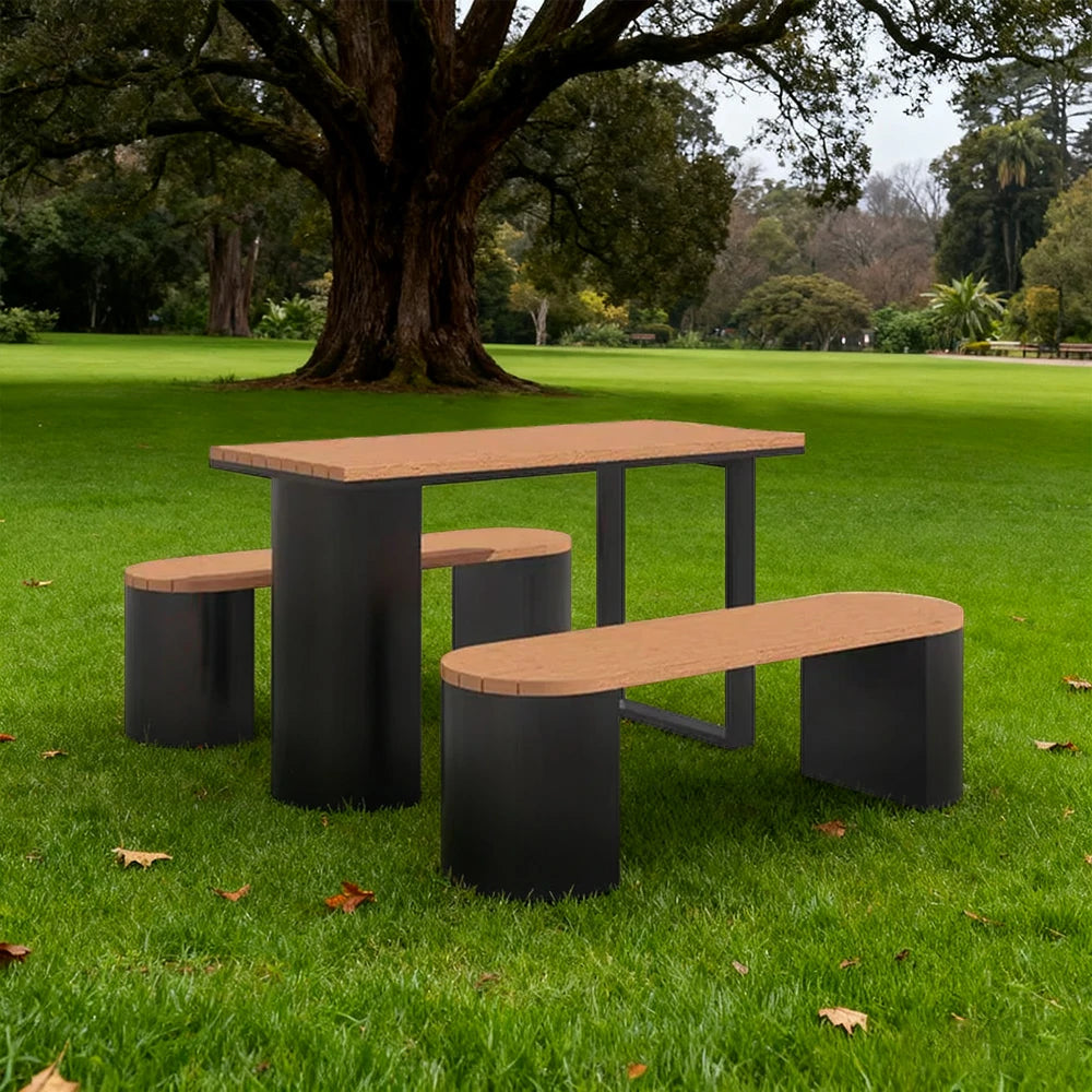 SOLARA Outdoor Table & Chair Set 120/140/160cm Anti-Corrosion Durable Steel Support Thick Plastic-Wood Surface Waterproof Sun-Resistant Design - Black