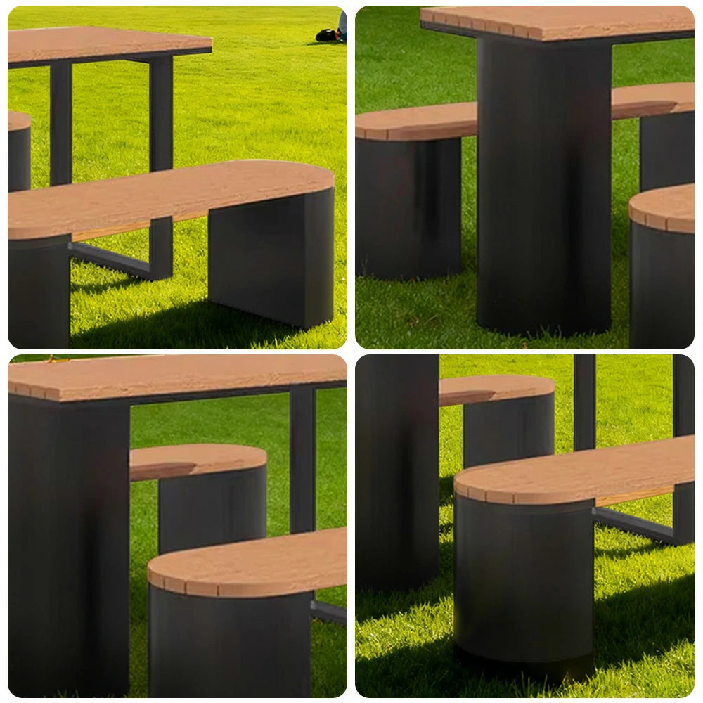 SOLARA Outdoor Table & Chair Set 120/140/160cm Anti-Corrosion Durable Steel Support Thick Plastic-Wood Surface Waterproof Sun-Resistant Design - Black