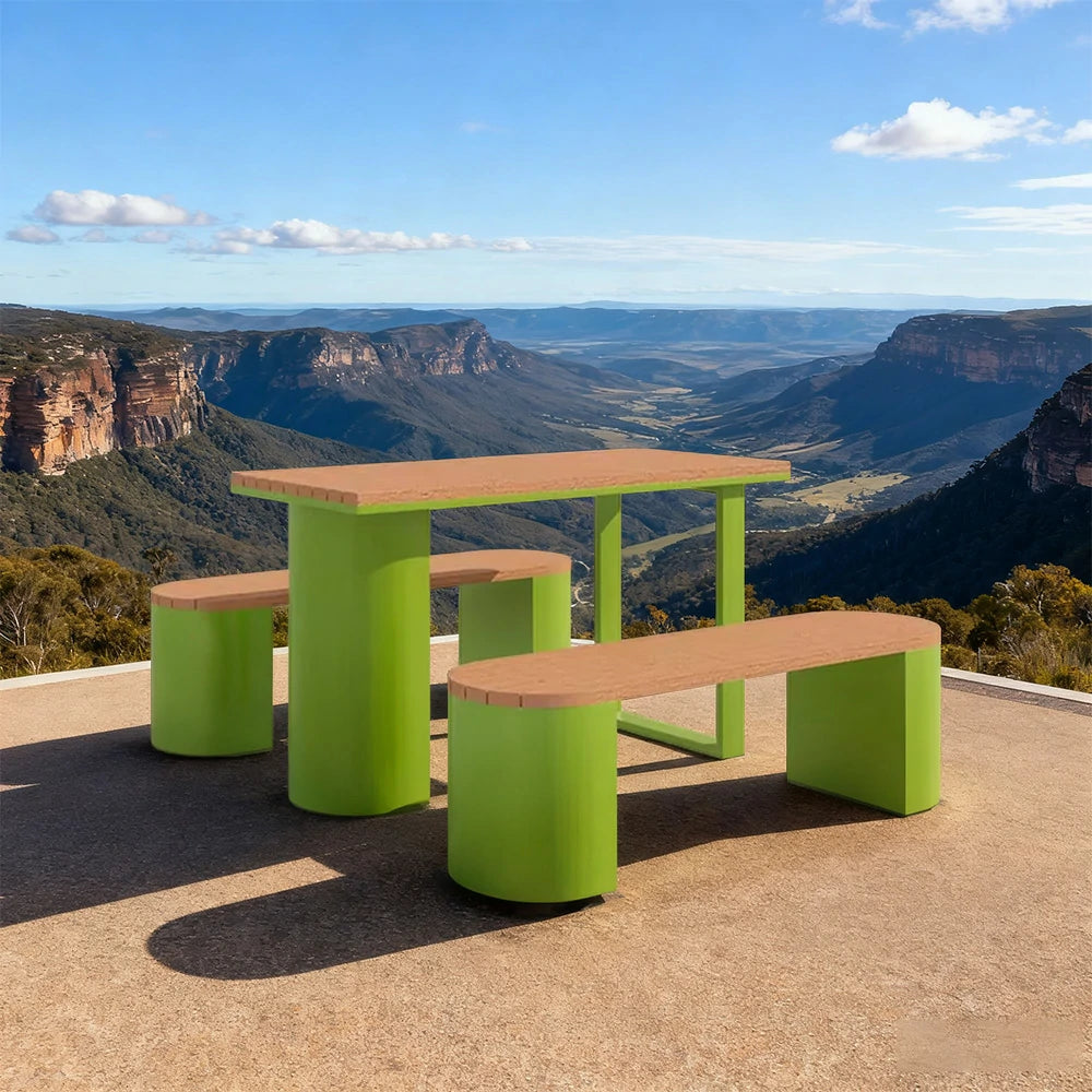 SOLARA Outdoor Table & Chair Set 120/140/160cm Anti-Corrosion Durable Steel Support Thick Plastic-Wood Surface Waterproof Sun-Resistant Design - Green