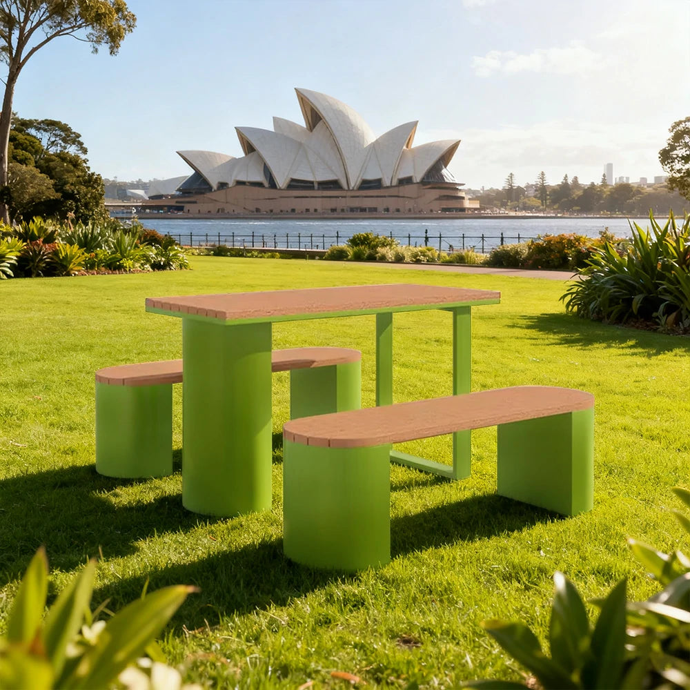 SOLARA Outdoor Table & Chair Set 120/140/160cm Anti-Corrosion Durable Steel Support Thick Plastic-Wood Surface Waterproof Sun-Resistant Design - Green