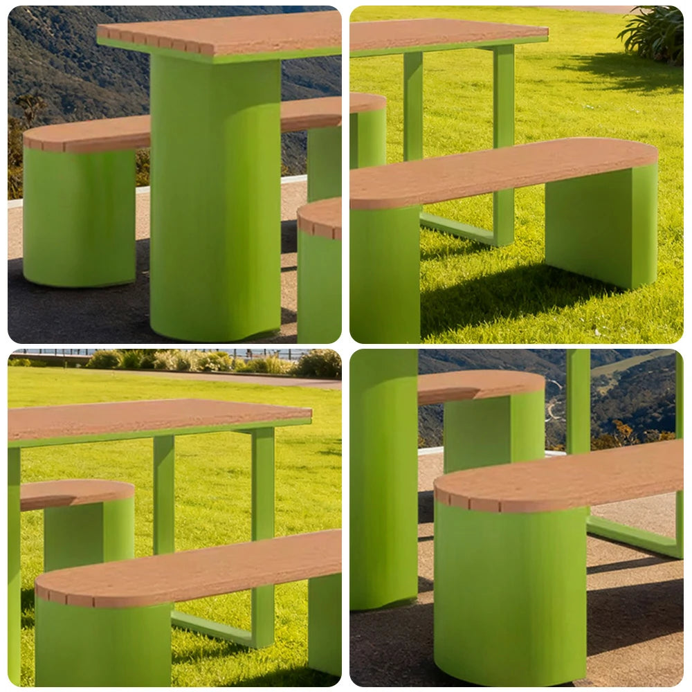 SOLARA Outdoor Table & Chair Set 120/140/160cm Anti-Corrosion Durable Steel Support Thick Plastic-Wood Surface Waterproof Sun-Resistant Design - Green