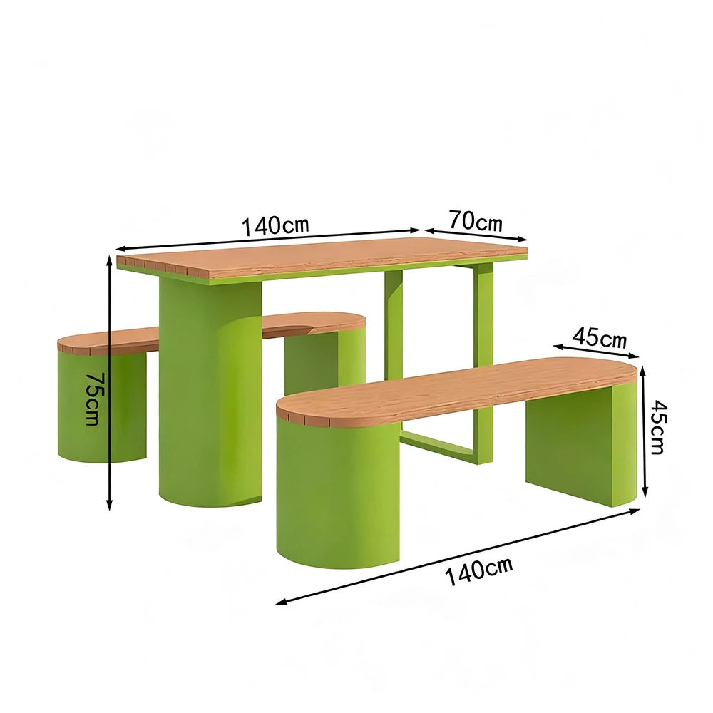 SOLARA Outdoor Table & Chair Set 120/140/160cm Anti-Corrosion Durable Steel Support Thick Plastic-Wood Surface Waterproof Sun-Resistant Design - Green