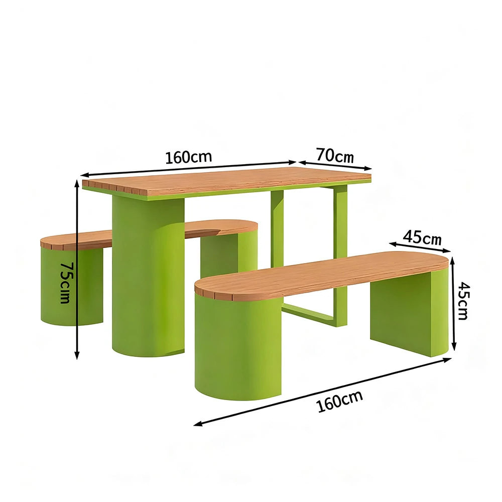 SOLARA Outdoor Table & Chair Set 120/140/160cm Anti-Corrosion Durable Steel Support Thick Plastic-Wood Surface Waterproof Sun-Resistant Design - Green