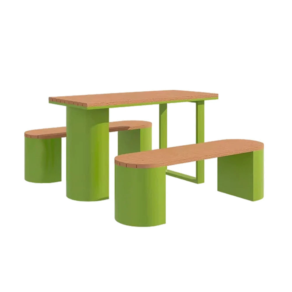 SOLARA Outdoor Table & Chair Set 120/140/160cm Anti-Corrosion Durable Steel Support Thick Plastic-Wood Surface Waterproof Sun-Resistant Design - Green