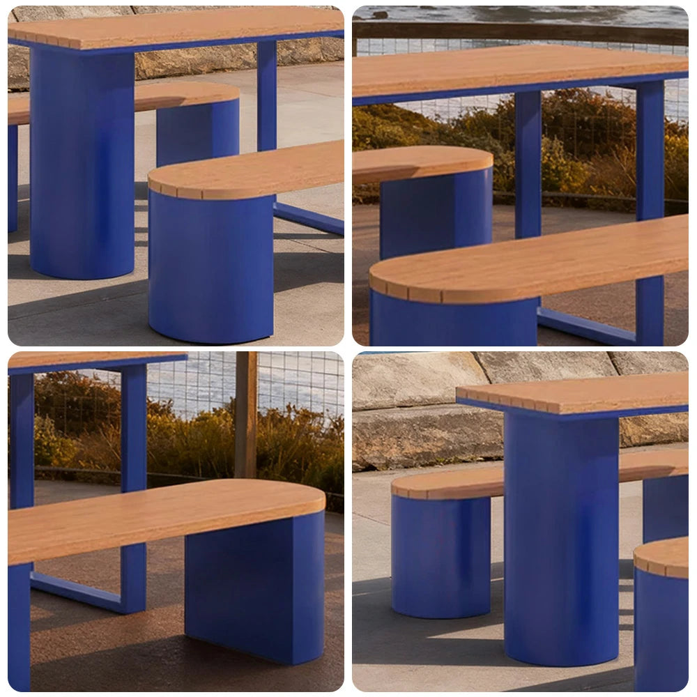 SOLARA Outdoor Table & Chair Set 120/140/160cm Anti-Corrosion Durable Steel Support Thick Plastic-Wood Surface Waterproof Sun-Resistant Design - Blue