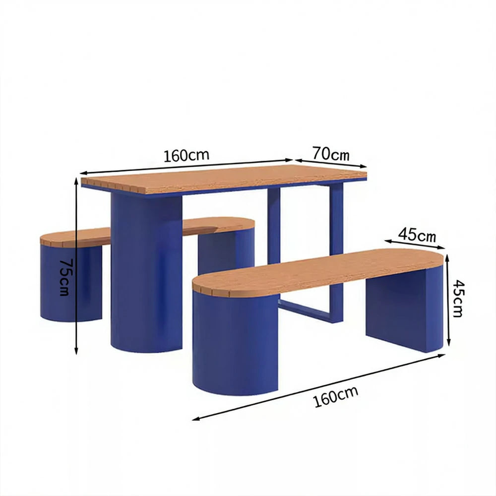 SOLARA Outdoor Table & Chair Set 120/140/160cm Anti-Corrosion Durable Steel Support Thick Plastic-Wood Surface Waterproof Sun-Resistant Design - Blue