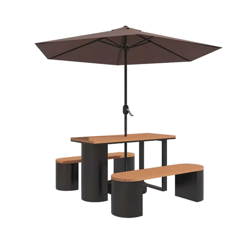 SOLARA Outdoor Table, Chair & Umbrella Set 120/140/160cm Anti-Corrosion Durable Steel Support Thick Plastic-Wood Surface Waterproof Sun-Resistant Design - Black