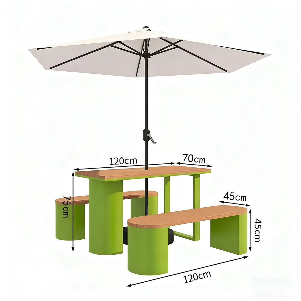 SOLARA Outdoor Table, Chair & Umbrella Set 120/140/160cm Anti-Corrosion Durable Steel Support Thick Plastic-Wood Surface Waterproof Sun-Resistant Design - Green