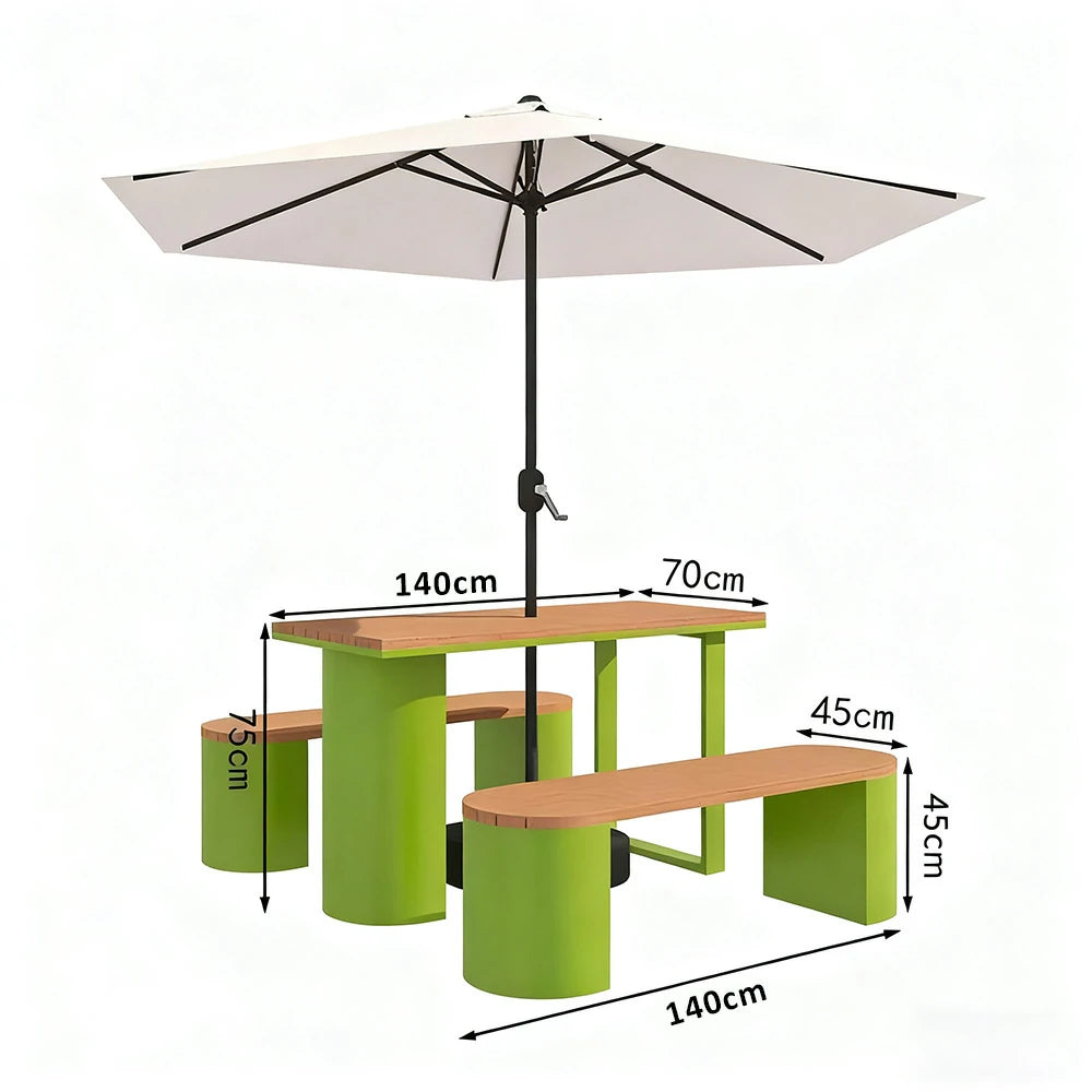 SOLARA Outdoor Table, Chair & Umbrella Set 120/140/160cm Anti-Corrosion Durable Steel Support Thick Plastic-Wood Surface Waterproof Sun-Resistant Design - Green
