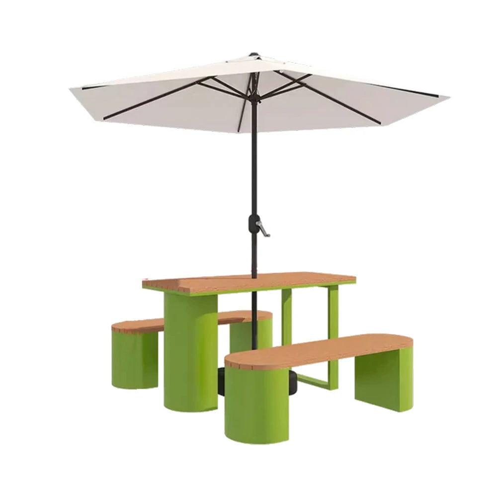 SOLARA Outdoor Table, Chair & Umbrella Set 120/140/160cm Anti-Corrosion Durable Steel Support Thick Plastic-Wood Surface Waterproof Sun-Resistant Design - Green