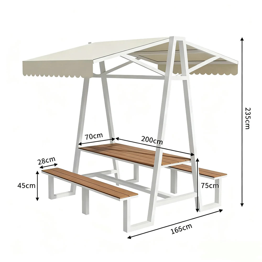 SOLARA Outdoor Canopy Table Set 120/160/200cm Waterproof Sunproof Thick Canopy Metal Frame High-Temp Coated Anti-Rust Stability - White&Beige
