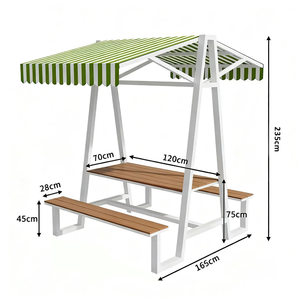 SOLARA Outdoor Canopy Table Set 120/160/200cm Waterproof Sunproof Thick Canopy Metal Frame High-Temp Coated Anti-Rust Stability - White&Green