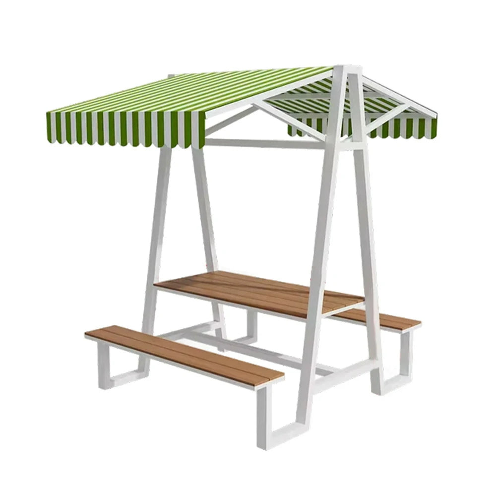 SOLARA Outdoor Canopy Table Set 120/160/200cm Waterproof Sunproof Thick Canopy Metal Frame High-Temp Coated Anti-Rust Stability - White&Green