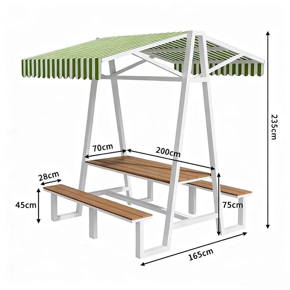 SOLARA Outdoor Canopy Table Set 120/160/200cm Waterproof Sunproof Thick Canopy Metal Frame High-Temp Coated Anti-Rust Stability - White&Green