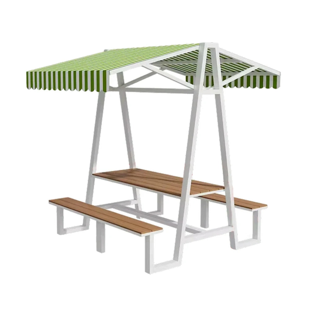 SOLARA Outdoor Canopy Table Set 120/160/200cm Waterproof Sunproof Thick Canopy Metal Frame High-Temp Coated Anti-Rust Stability - White&Green