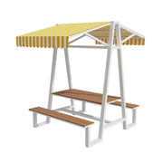 SOLARA Outdoor Canopy Table Set 120/160/200cm Waterproof Sunproof Thick Canopy Metal Frame High-Temp Coated Anti-Rust Stability - White&Yellow