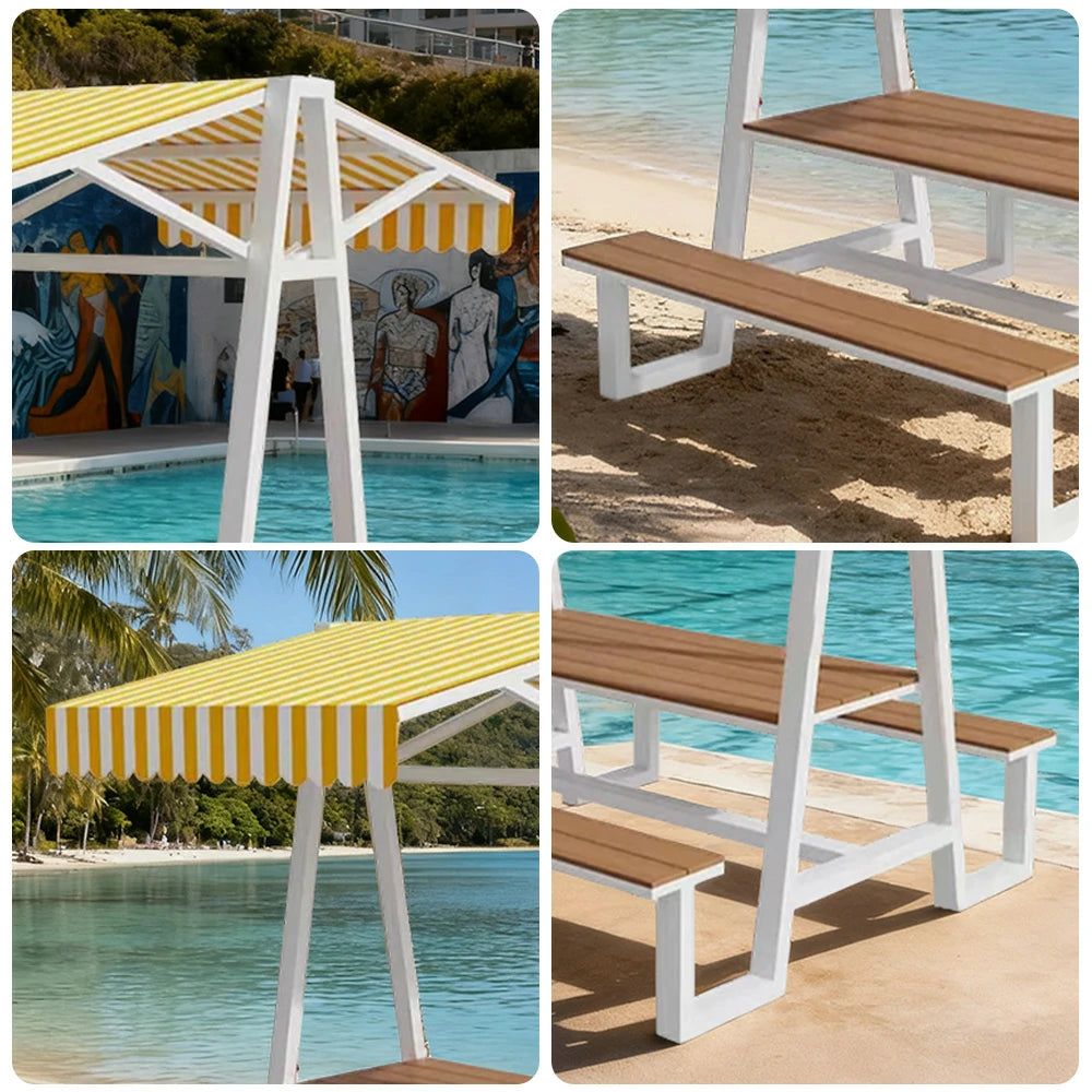 SOLARA Outdoor Canopy Table Set 120/160/200cm Waterproof Sunproof Thick Canopy Metal Frame High-Temp Coated Anti-Rust Stability - White&Yellow