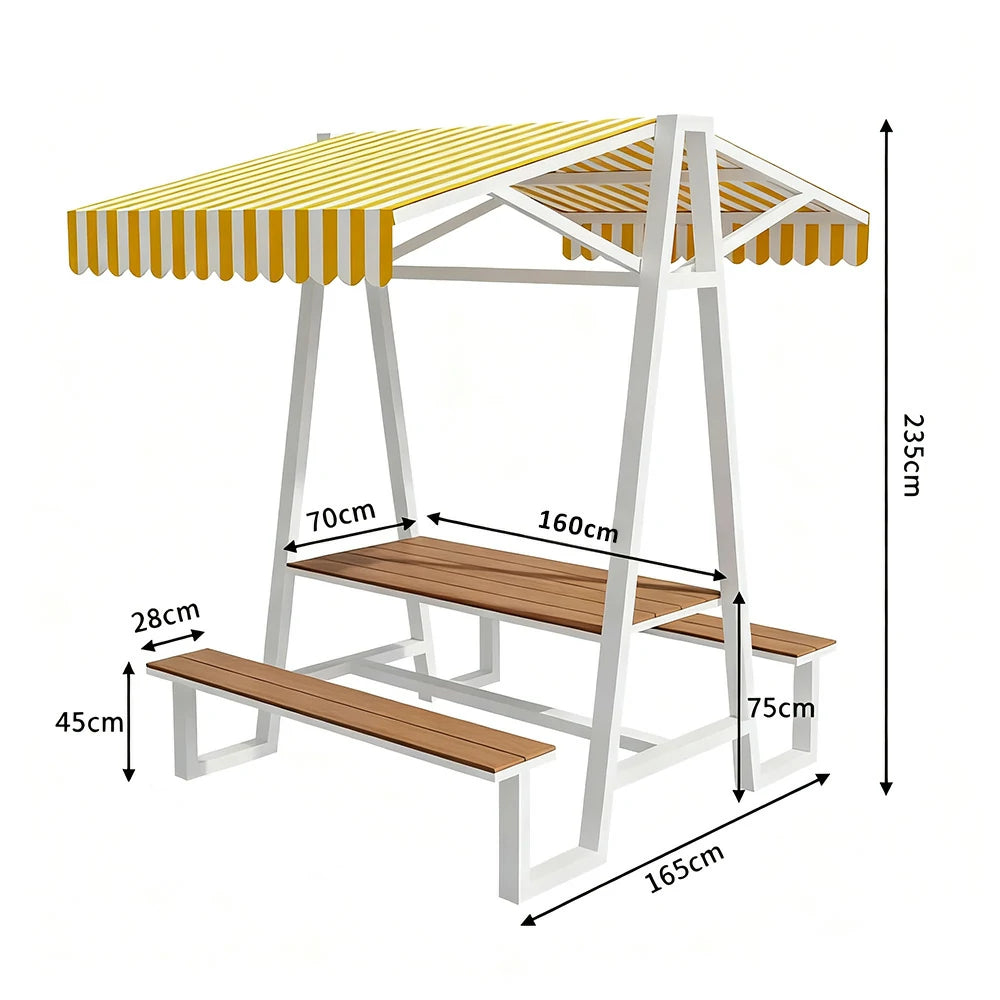 SOLARA Outdoor Canopy Table Set 120/160/200cm Waterproof Sunproof Thick Canopy Metal Frame High-Temp Coated Anti-Rust Stability - White&Yellow