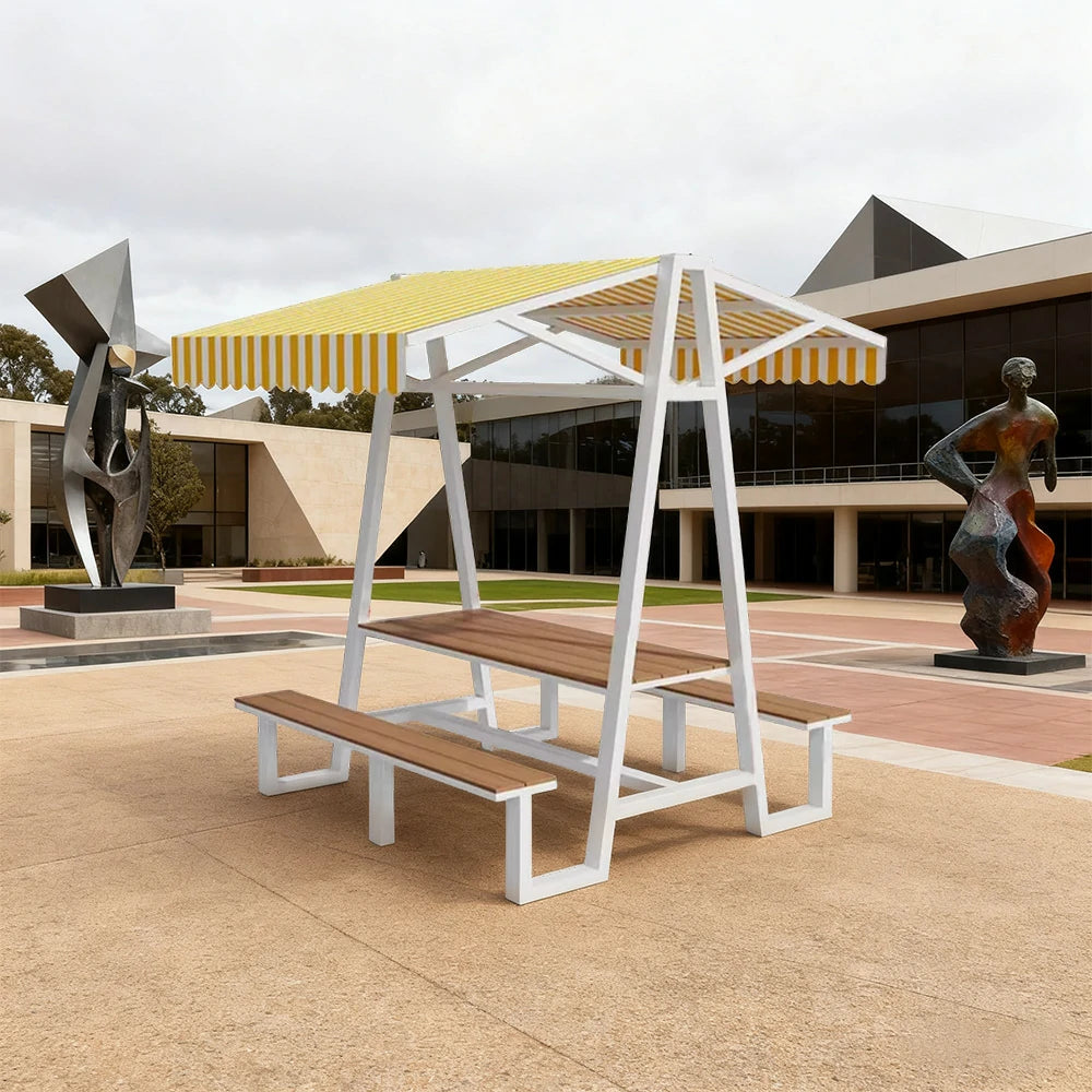 SOLARA Outdoor Canopy Table Set 120/160/200cm Waterproof Sunproof Thick Canopy Metal Frame High-Temp Coated Anti-Rust Stability - White&Yellow