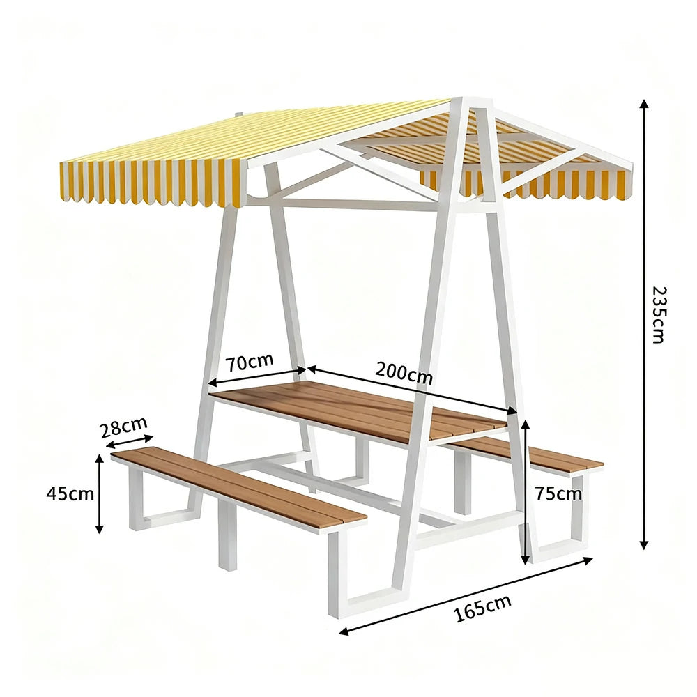 SOLARA Outdoor Canopy Table Set 120/160/200cm Waterproof Sunproof Thick Canopy Metal Frame High-Temp Coated Anti-Rust Stability - White&Yellow