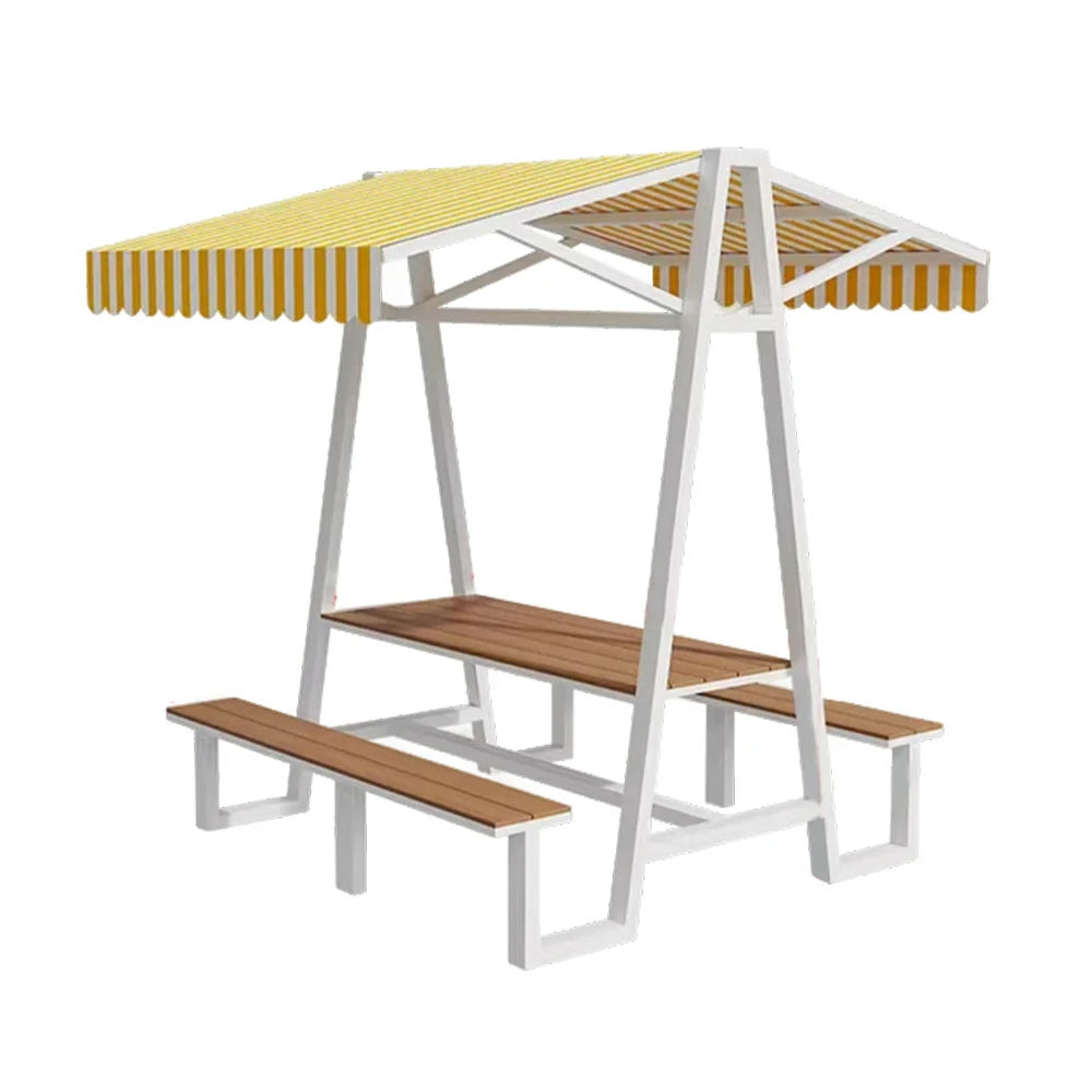 SOLARA Outdoor Canopy Table Set 120/160/200cm Waterproof Sunproof Thick Canopy Metal Frame High-Temp Coated Anti-Rust Stability - White&Yellow