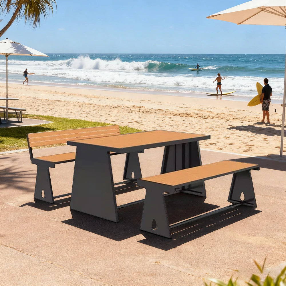 SOLARA Outdoor Table & Chair Set 120/140/160cm A-Frame Support Anti-Rust Iron Structure Smooth Painted Finish Stable Durable Design - Black