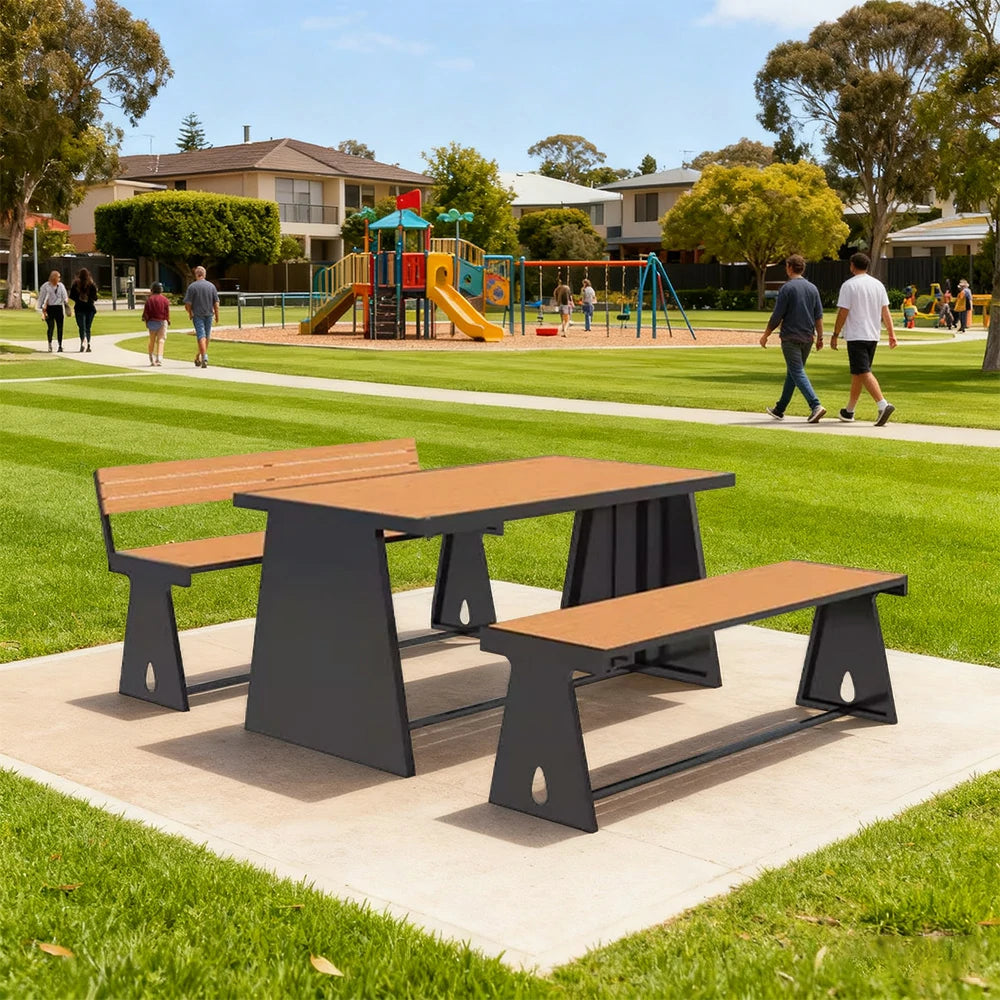 SOLARA Outdoor Table & Chair Set 120/140/160cm A-Frame Support Anti-Rust Iron Structure Smooth Painted Finish Stable Durable Design - Black