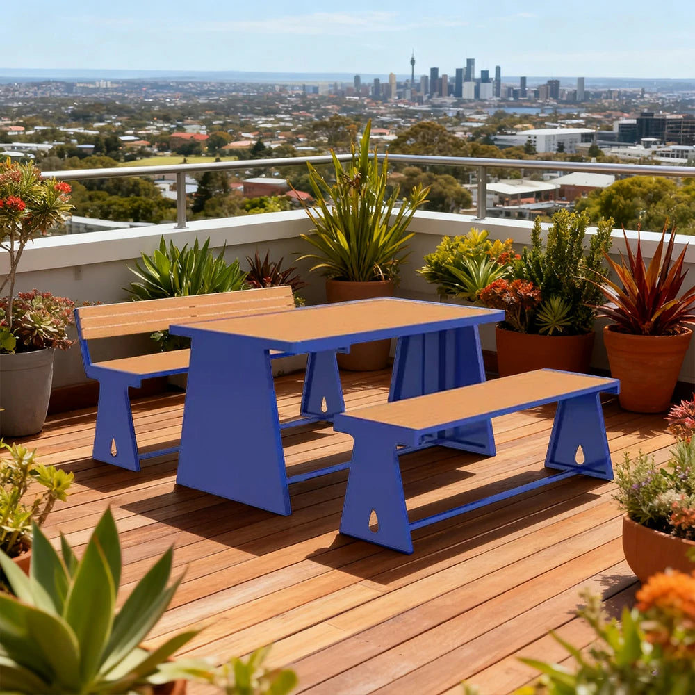 SOLARA Outdoor Table & Chair Set 120/140/160cm A-Frame Support Anti-Rust Iron Structure Smooth Painted Finish Stable Durable Design - Blue