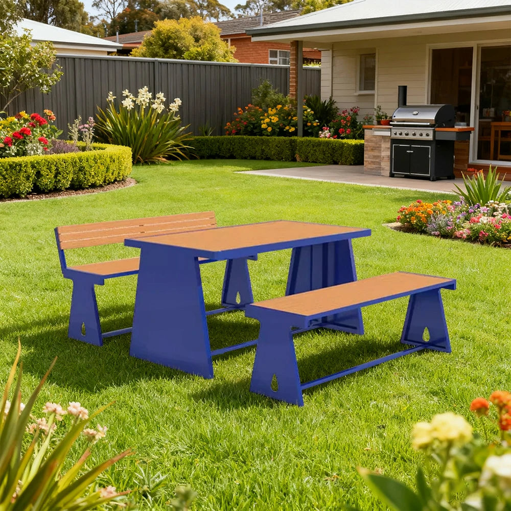 SOLARA Outdoor Table & Chair Set 120/140/160cm A-Frame Support Anti-Rust Iron Structure Smooth Painted Finish Stable Durable Design - Blue