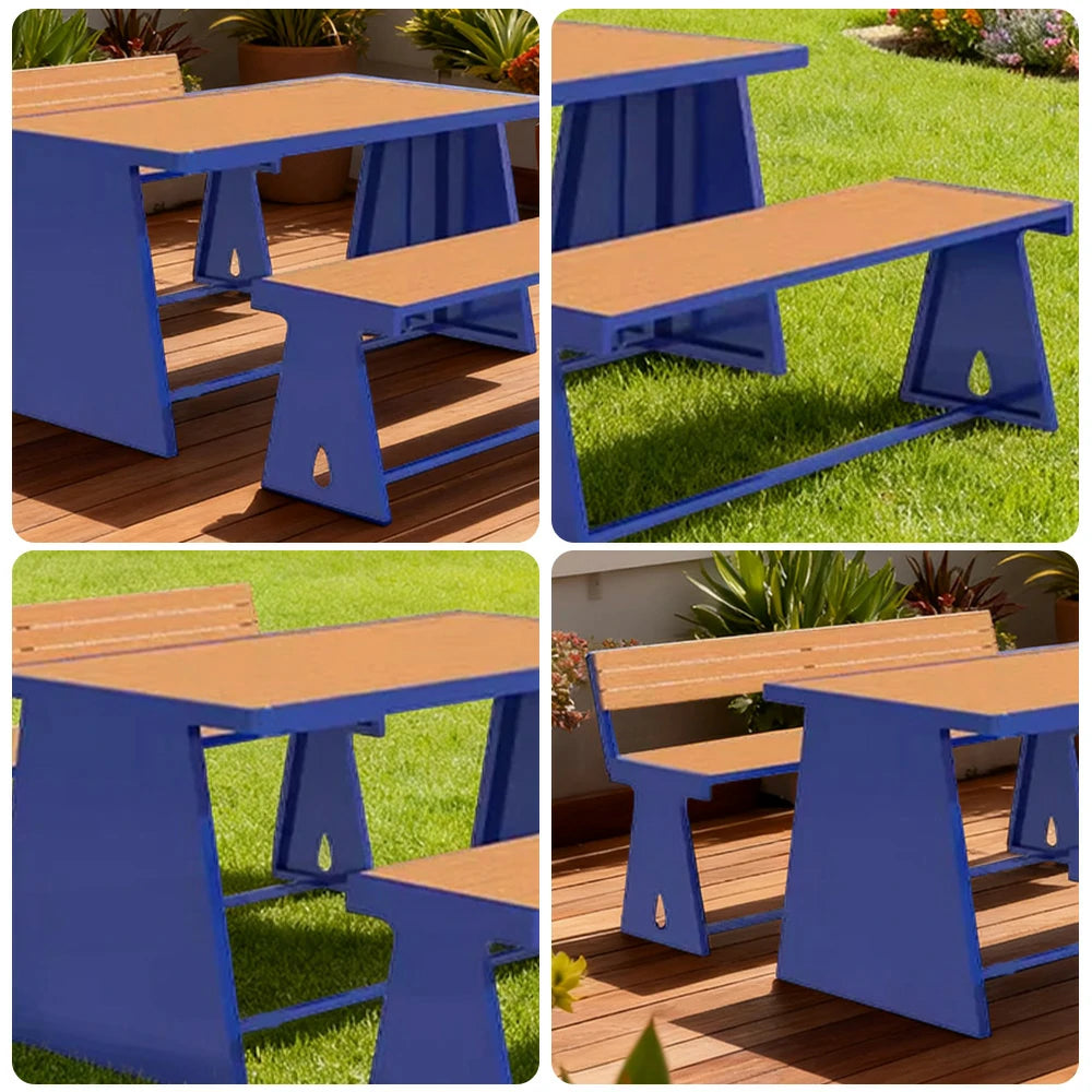 SOLARA Outdoor Table & Chair Set 120/140/160cm A-Frame Support Anti-Rust Iron Structure Smooth Painted Finish Stable Durable Design - Blue