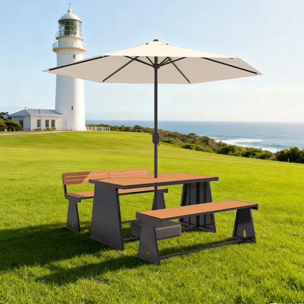 SOLARA Outdoor Table, Chair & Umbrella Set 120/140/160cm A-Frame Support Anti-Rust Iron Structure Smooth Painted Finish Stable Durable Design - Black