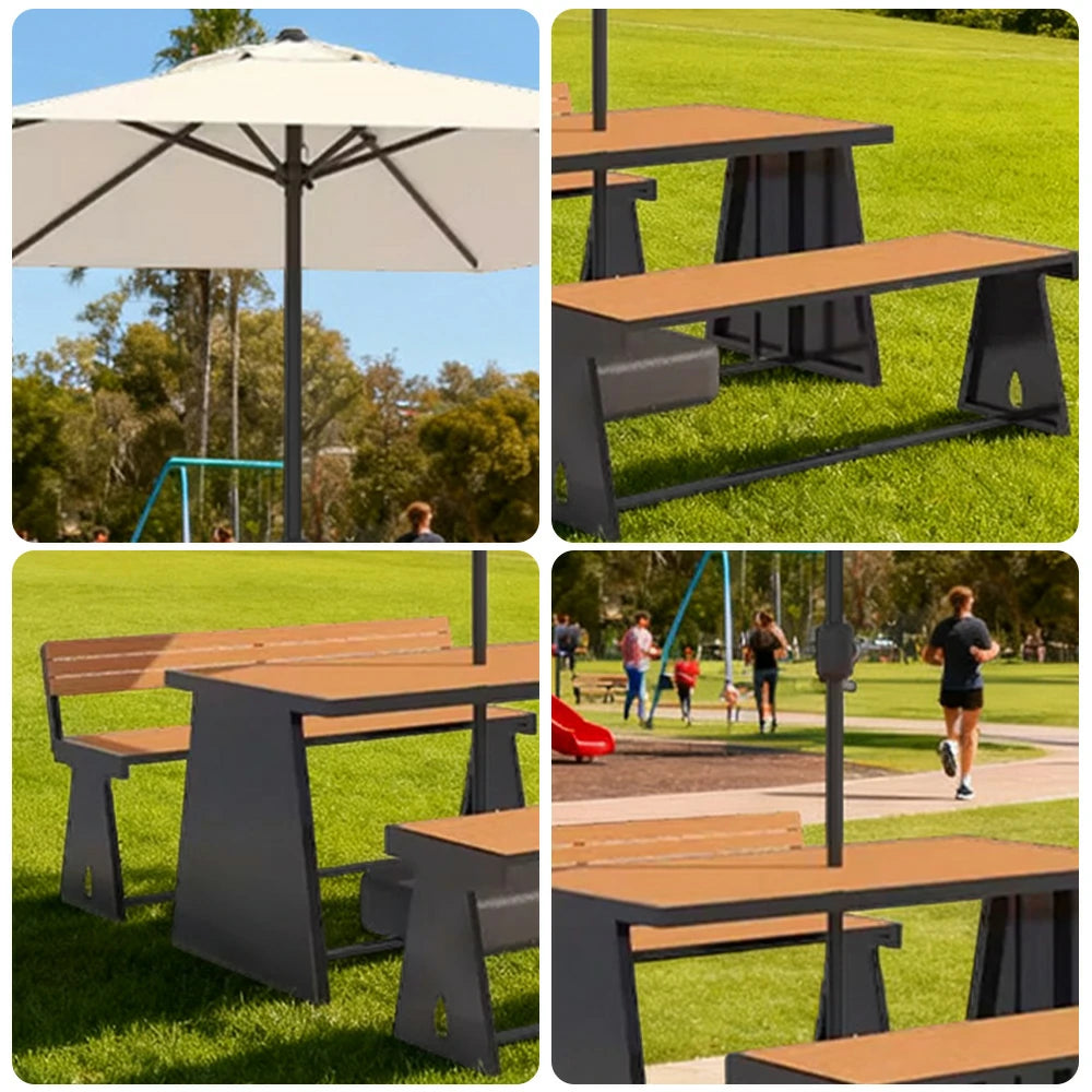 SOLARA Outdoor Table, Chair & Umbrella Set 120/140/160cm A-Frame Support Anti-Rust Iron Structure Smooth Painted Finish Stable Durable Design - Black