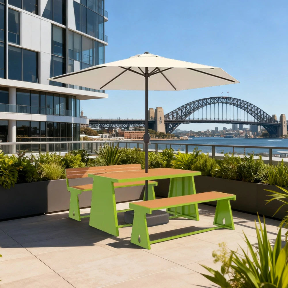 SOLARA Outdoor Table, Chair & Umbrella Set 120/140/160cm A-Frame Support Anti-Rust Iron Structure Smooth Painted Finish Stable Durable Design - Green