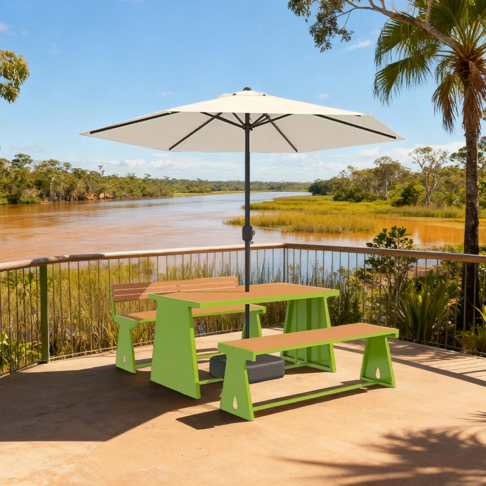 SOLARA Outdoor Table, Chair & Umbrella Set 120/140/160cm A-Frame Support Anti-Rust Iron Structure Smooth Painted Finish Stable Durable Design - Green